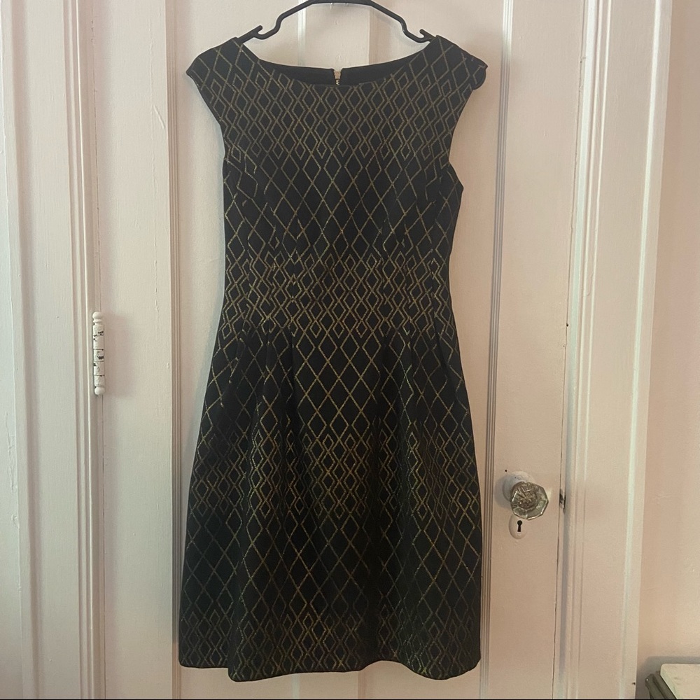 Vince Camuto Metallic Gold/Black Fit and Flare Dress, Size 2